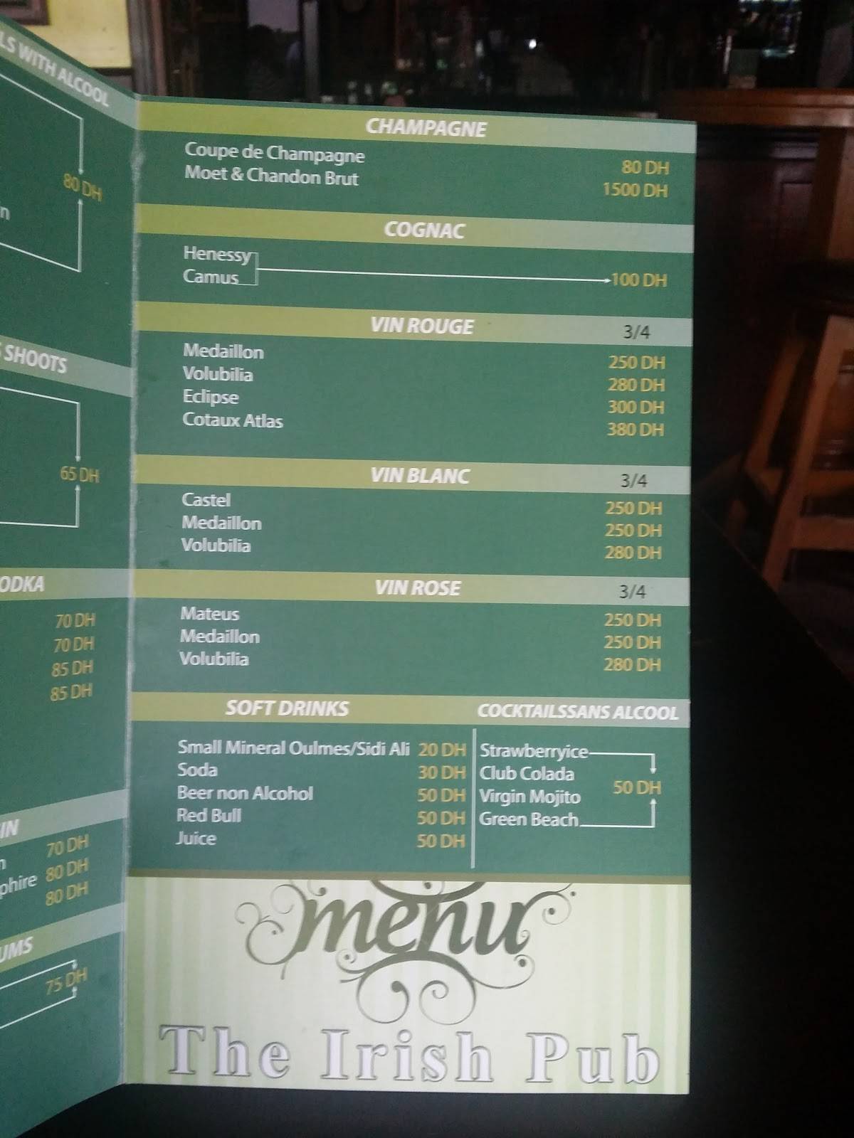 Irish pub menu 2